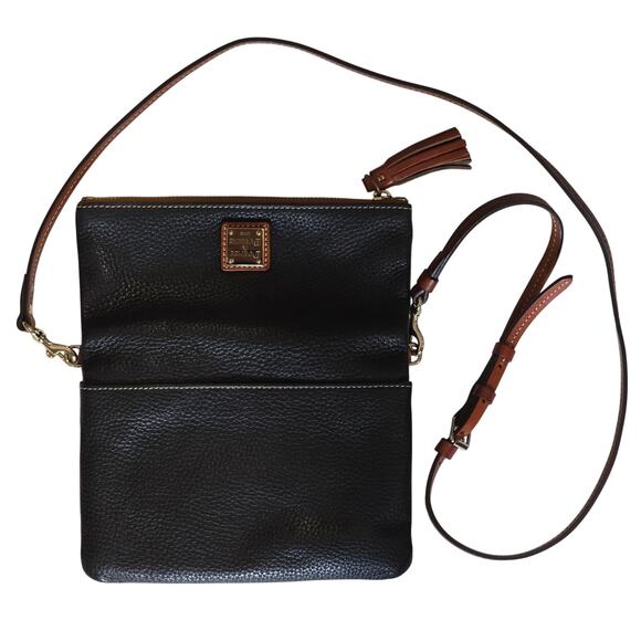 Dooney & Bourke Black Pebble Grain Leather Foldover Zip Crossbody - Picture 2 of 14